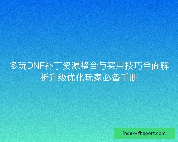 多玩DNF补丁资源整合与实用技巧全面解析升级优化玩家必备手册